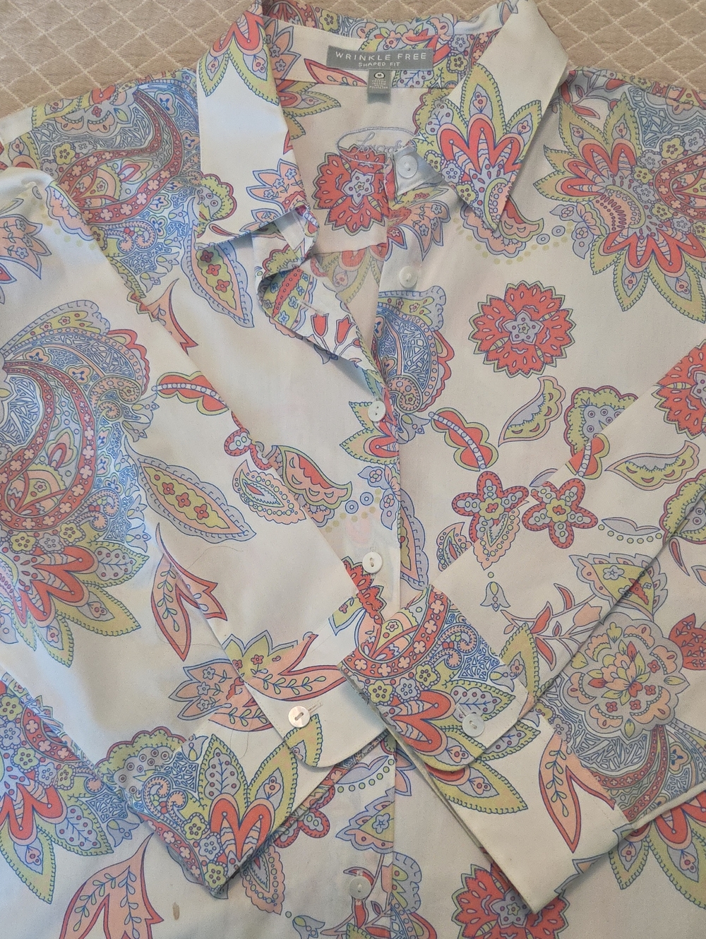 Foxcroft Wrinkle Free Shaped Fit White Floral Button Front Shirt Blouse Size 16